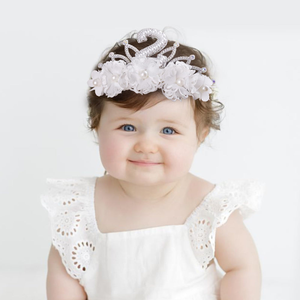 BFNAAgirl flower headband nylon with soft leaves and rhinestones for a gentle look.