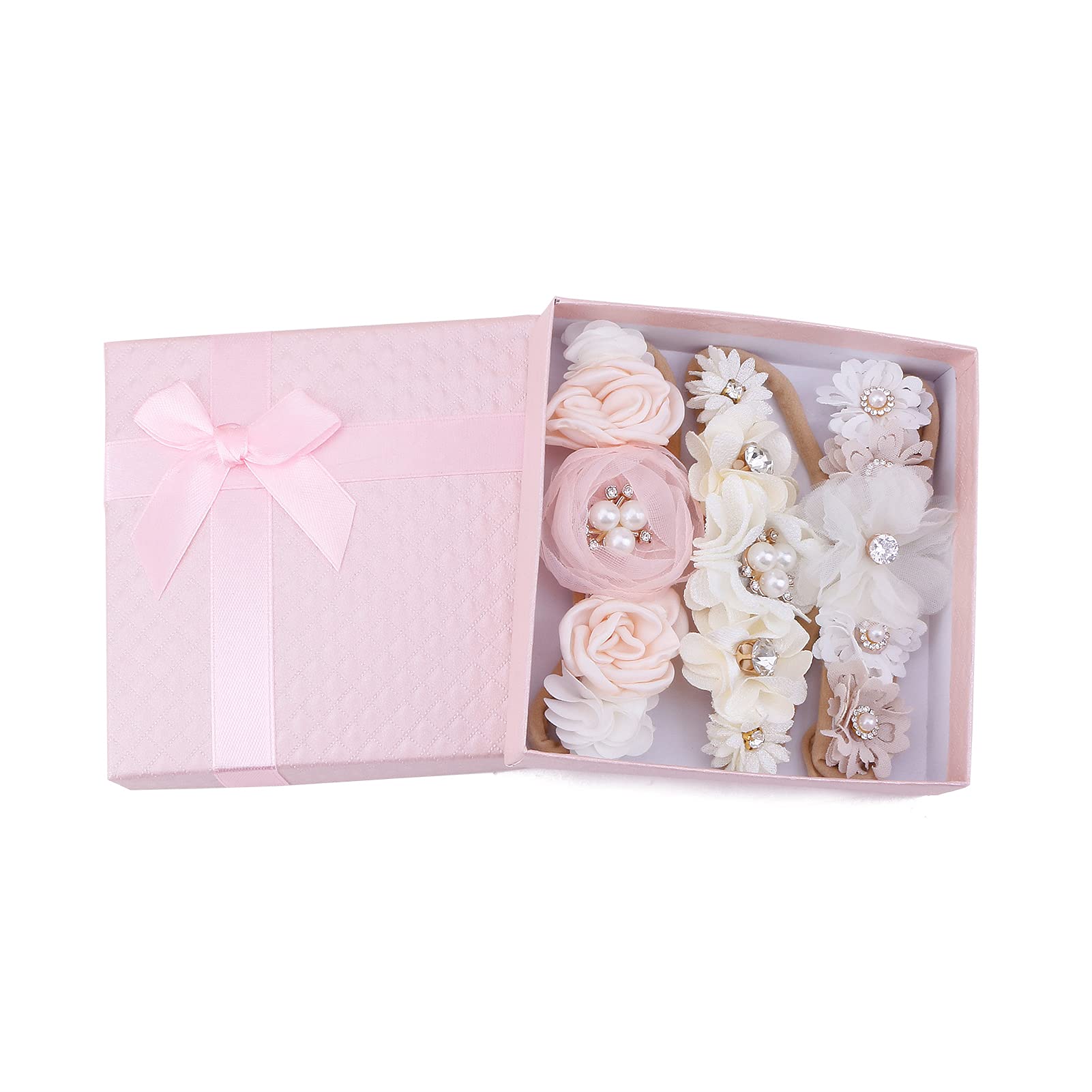 BFNAAgirl baby headband with back cotton pad for gentle, mark-free wear.
