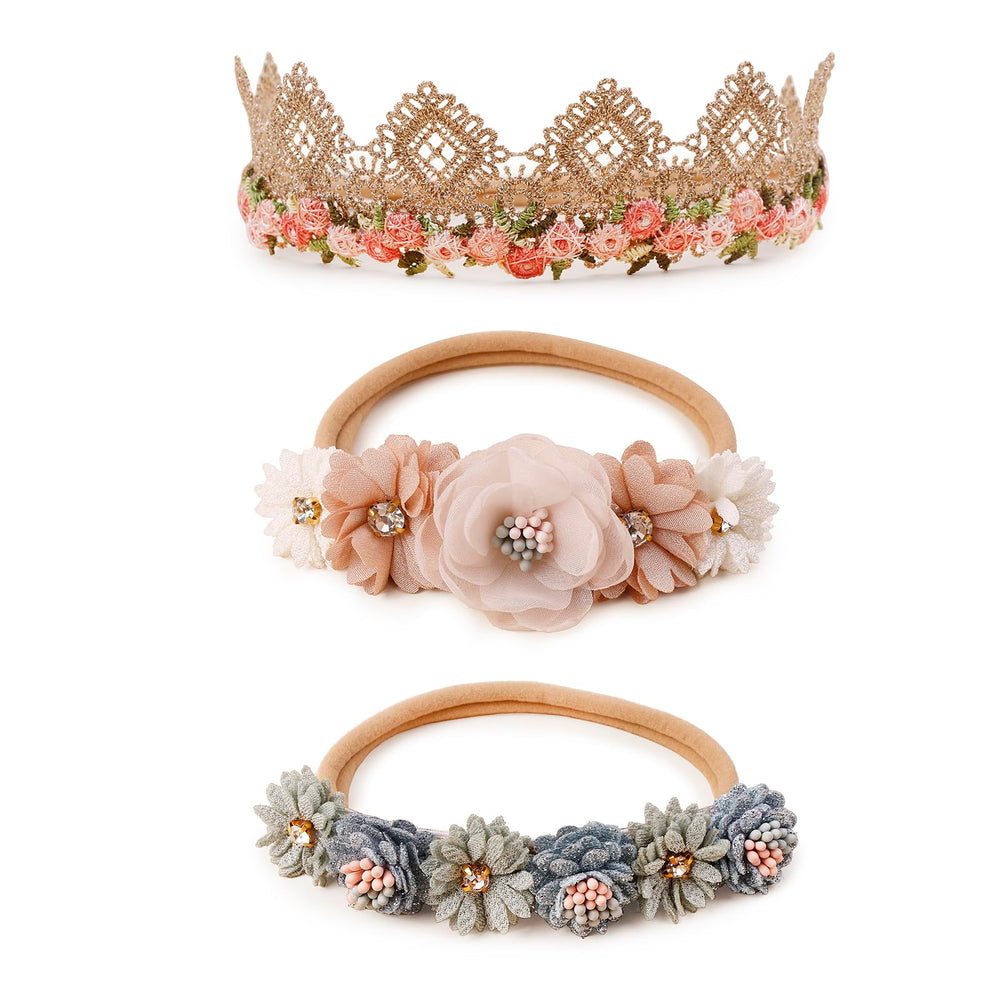 BFNAAgirl floral headbands trio for baby girls with skin-friendly materials.