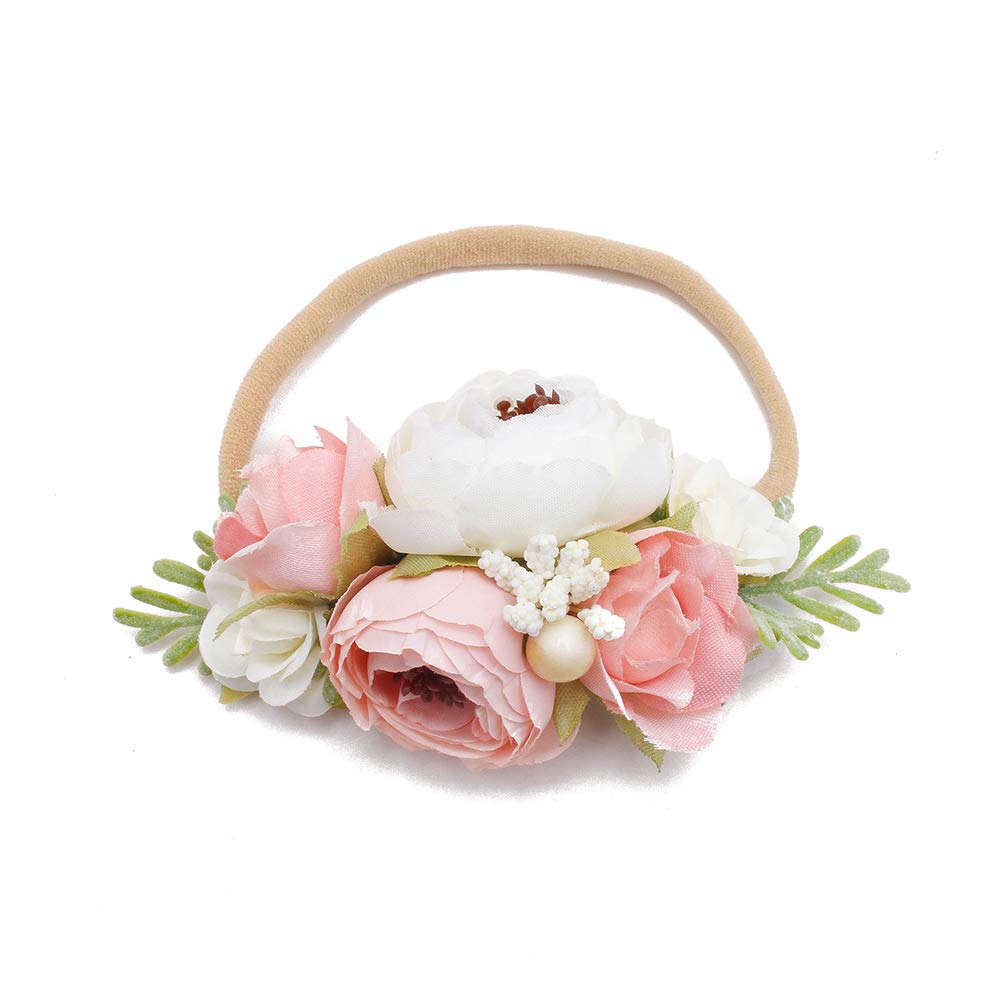BFNAAgirl flower crown headband with rhinestones, lightweight nylon band for daily wear