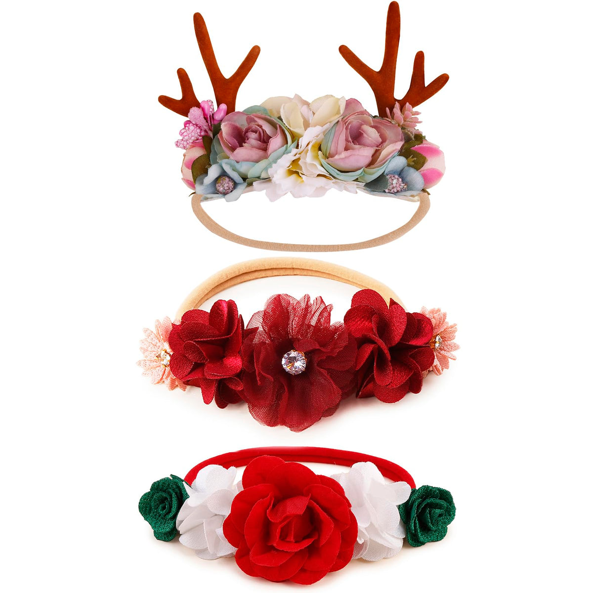 BFNAAgirl floral headband set on a soft nylon elastic band for comfortable wear.