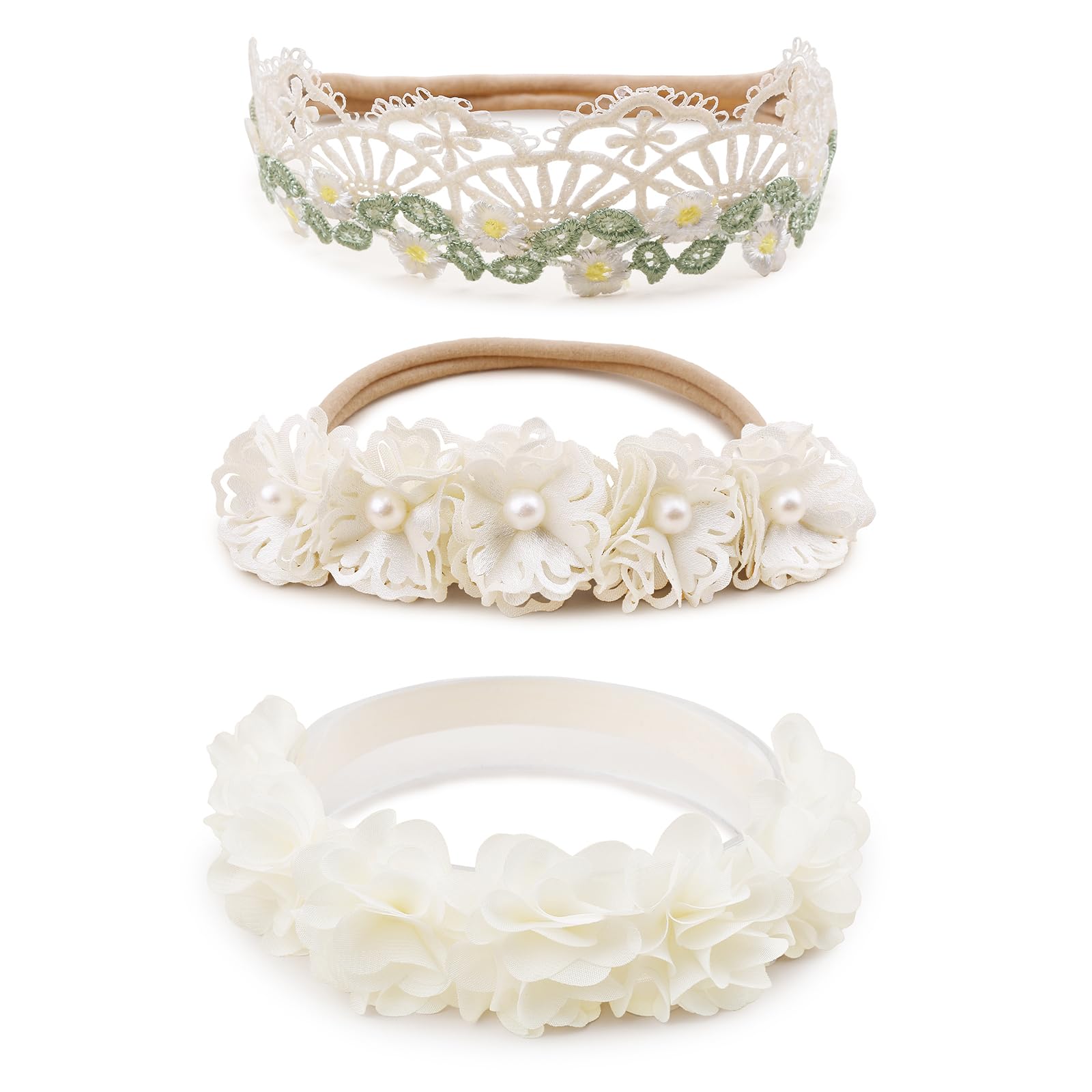 BFNAAgirl floral headband close-up shows rhinestones for gentle sparkle on special occasions.