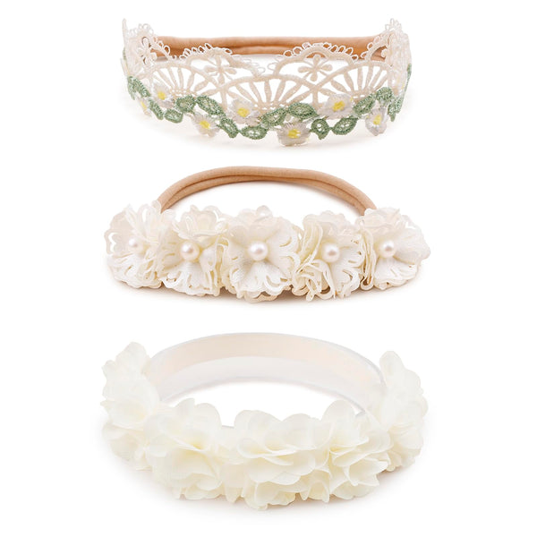 BFNAAgirl floral headband close-up shows rhinestones for gentle sparkle on special occasions.