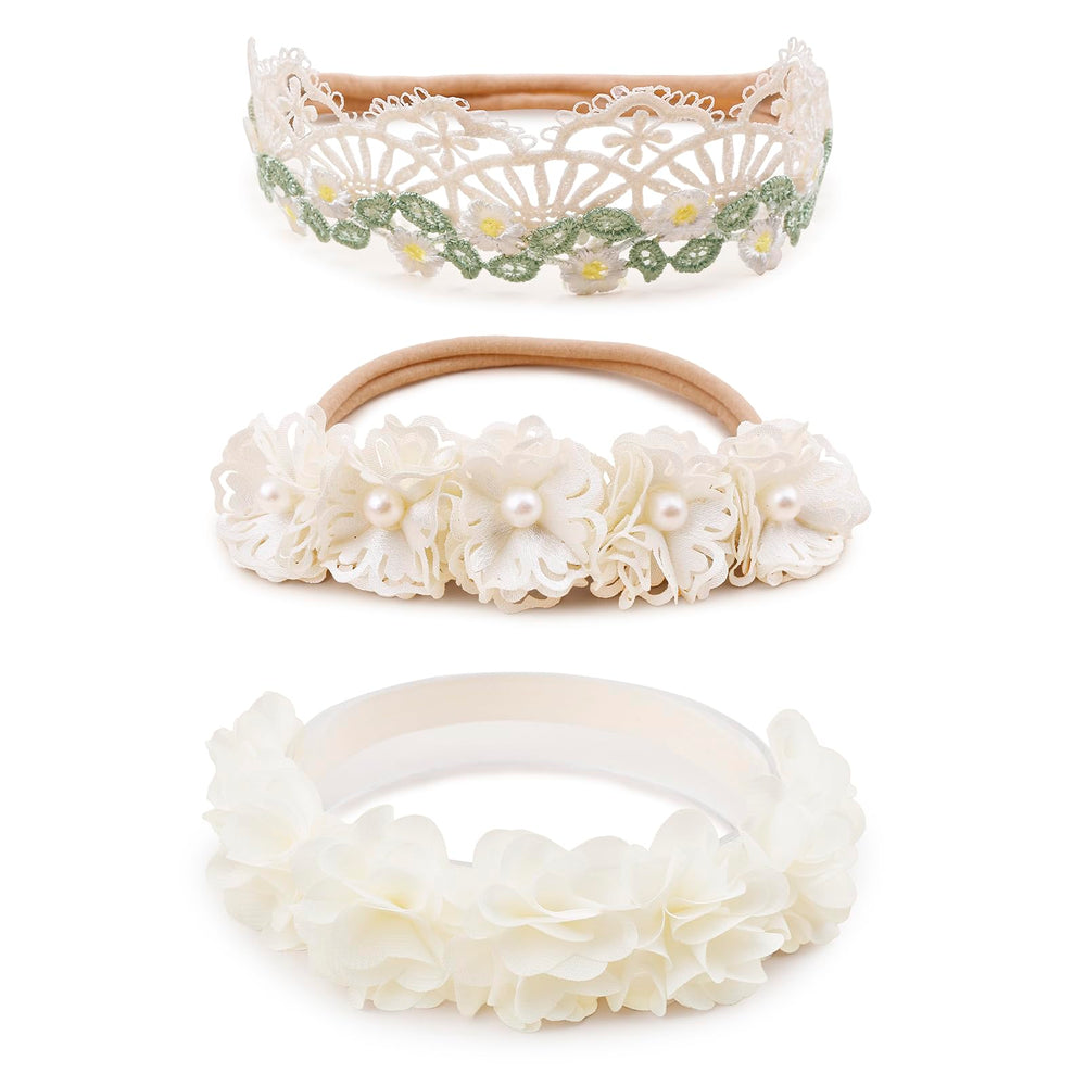 BFNAAgirl floral headband close-up shows rhinestones for gentle sparkle on special occasions.