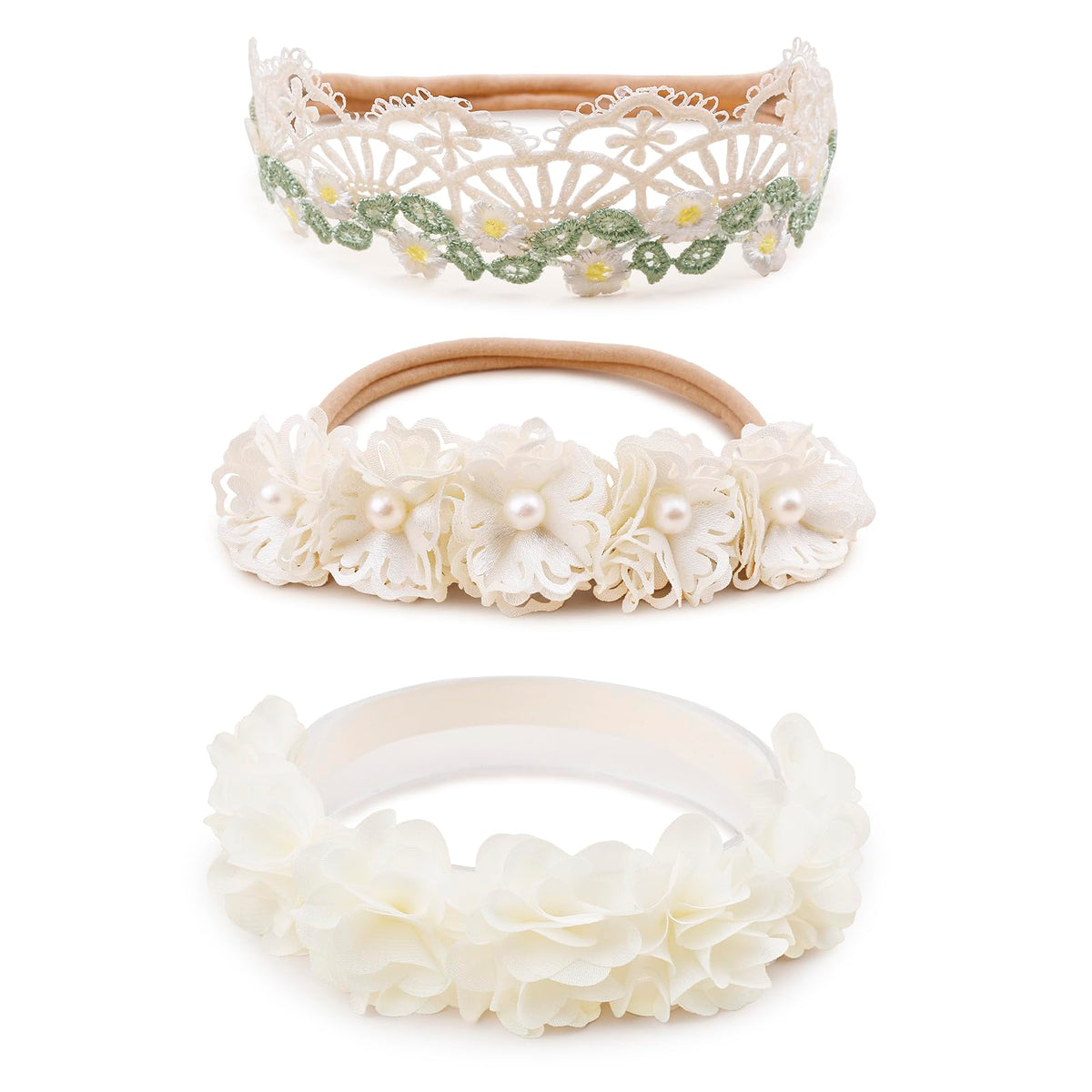 BFNAAgirl floral headband close-up shows rhinestones for gentle sparkle on special occasions.