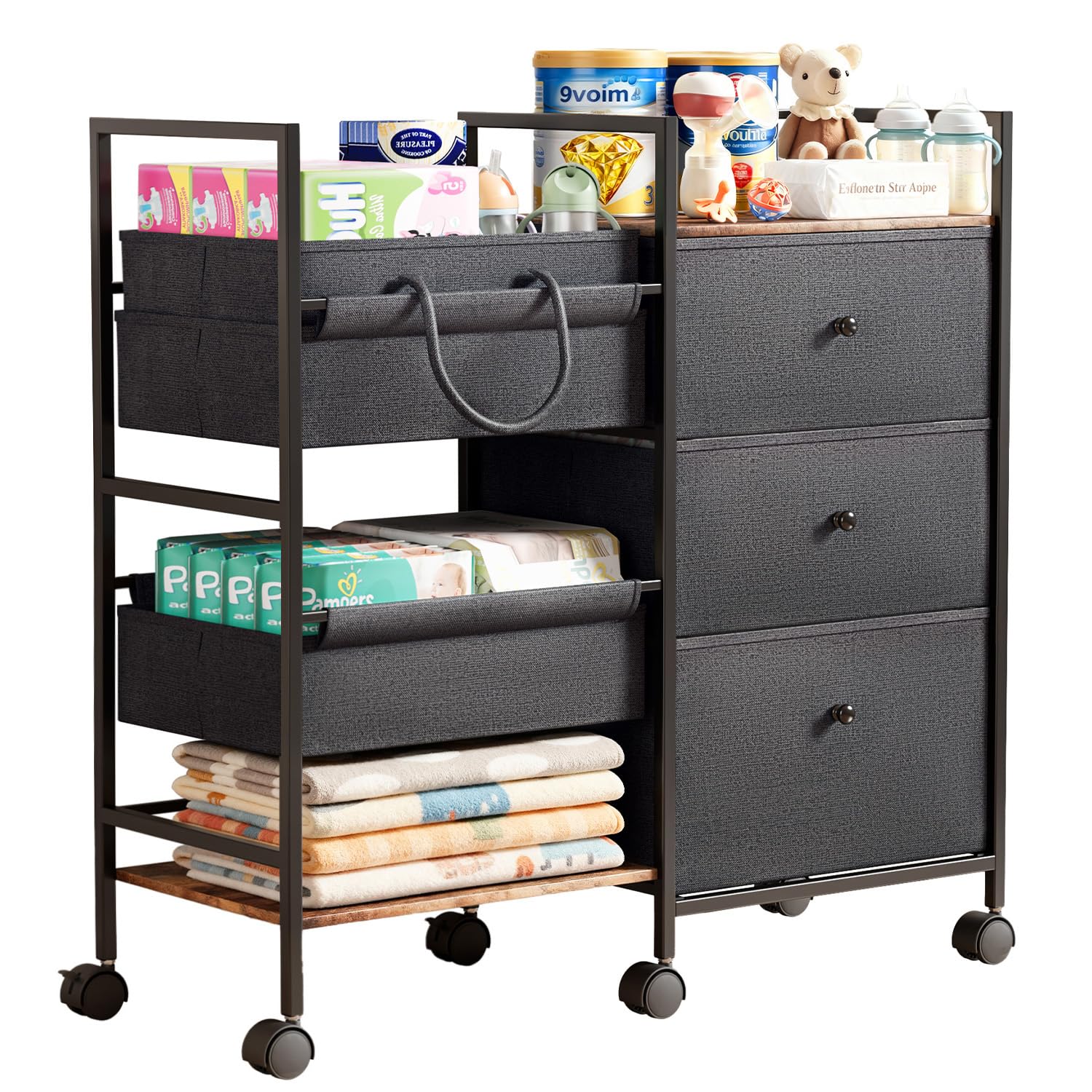 BG-BABYGO 2-in-1 diaper caddy top keeps essentials within reach for quick changes.