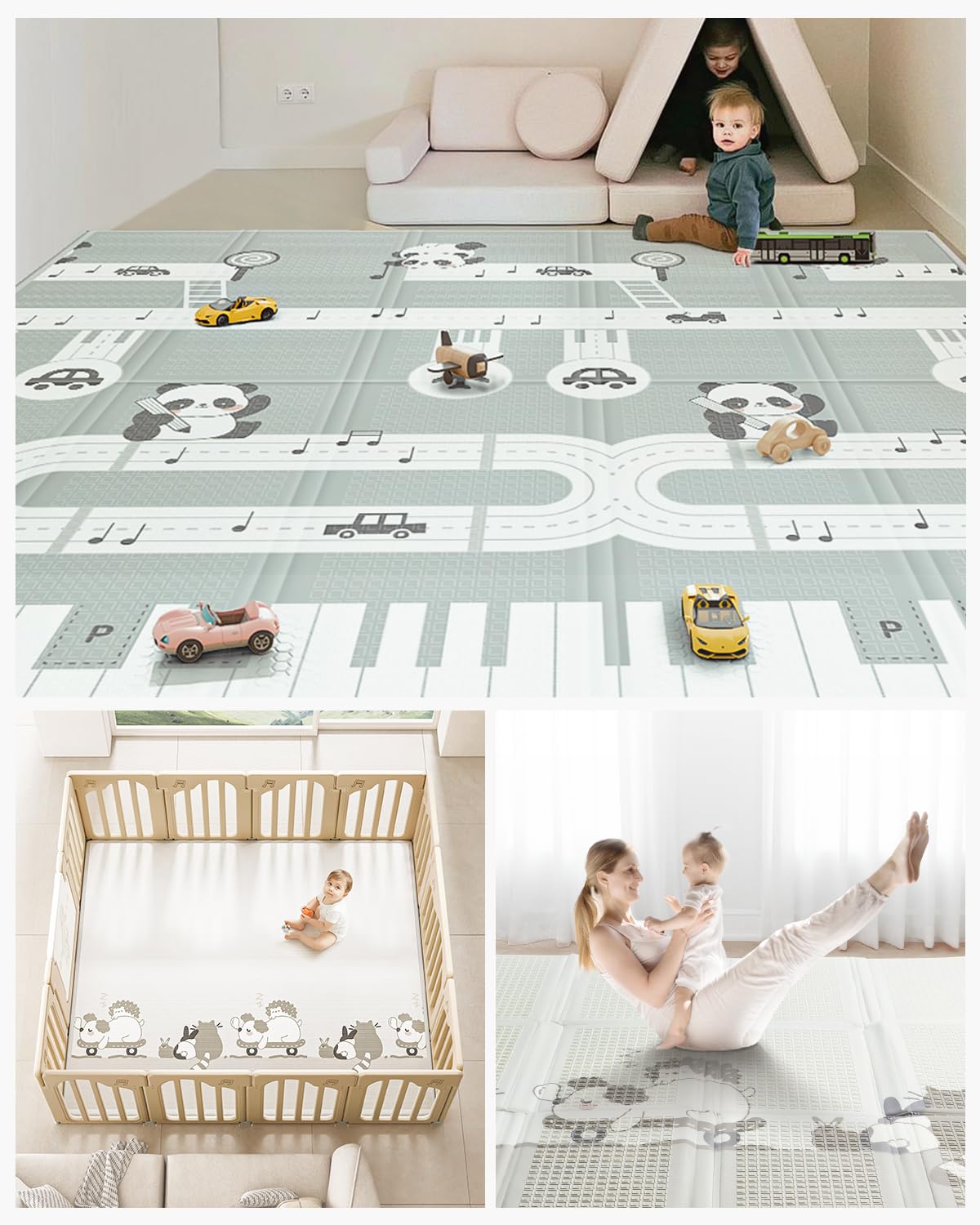 BG-BABYGO animal-sleep pattern soothes décor while babies explore.