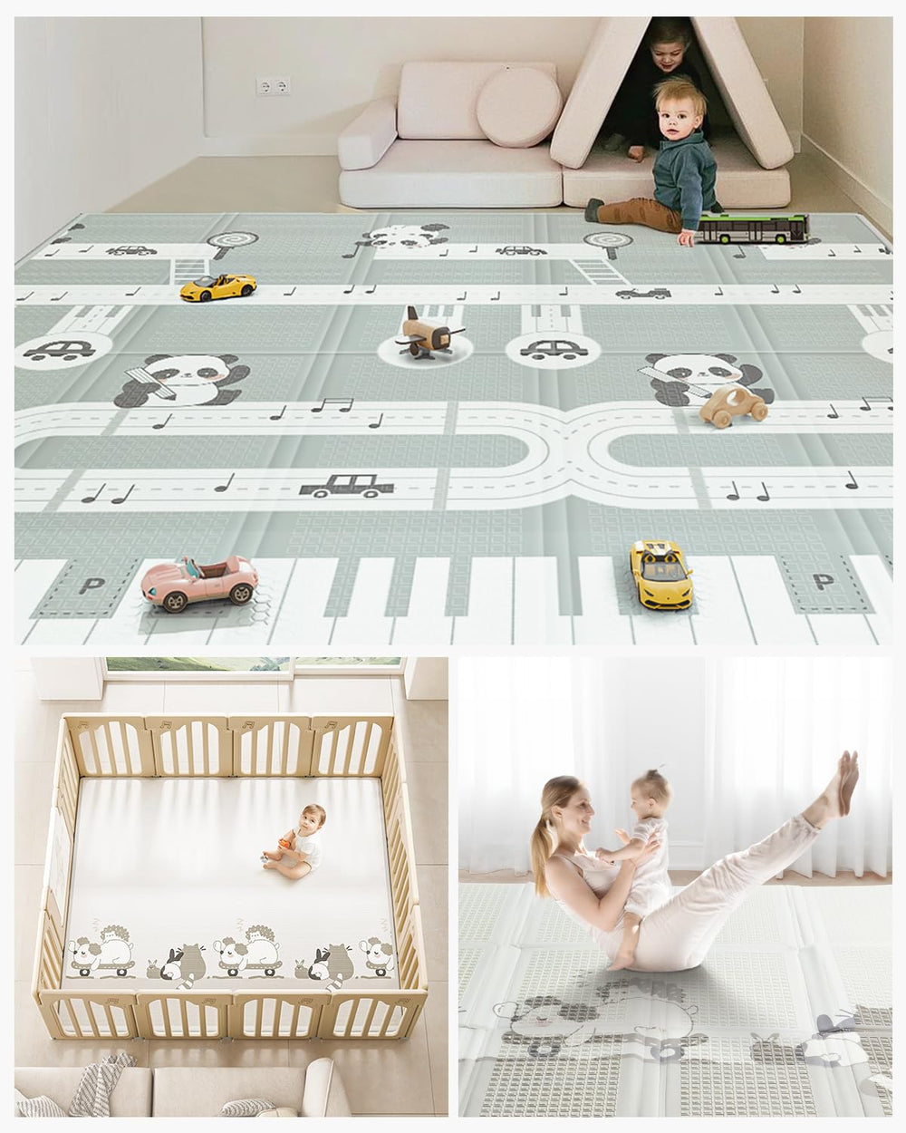 BG-BABYGO animal-sleep pattern soothes décor while babies explore.