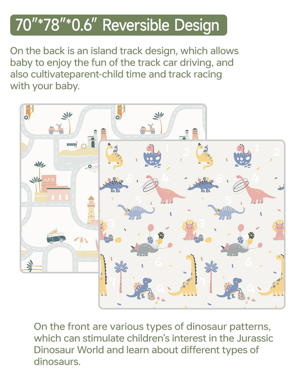 BG-BABYGO Dino pattern on play mat inviting pretend play