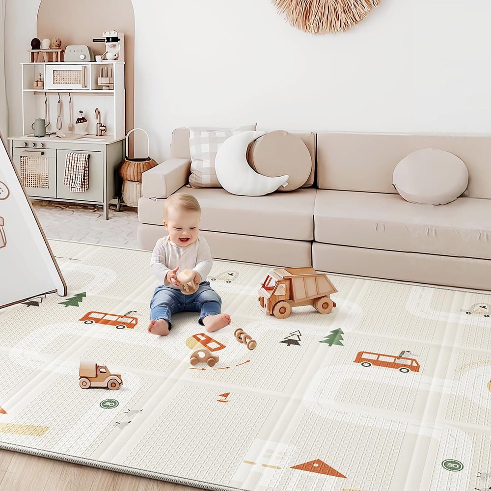 BG-BABYGO baby play mat with double cartoon design for imaginative play