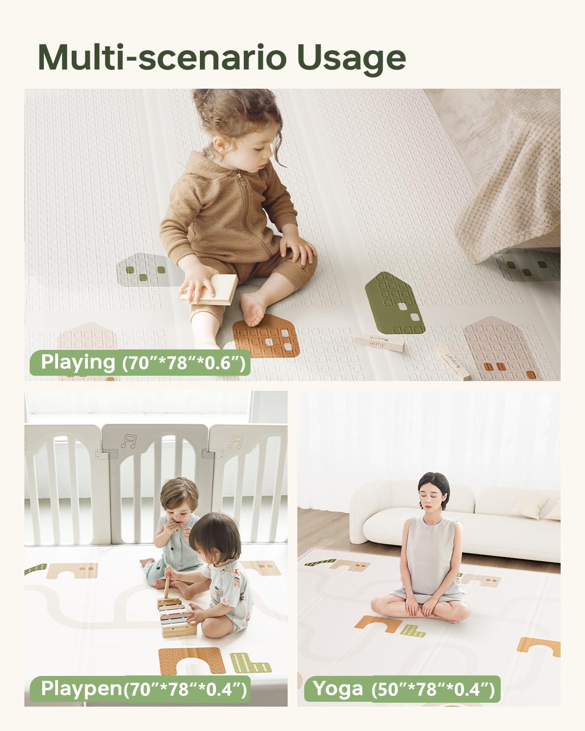 BG-BABYGO play mat large 70x78 inches provides roomy play area