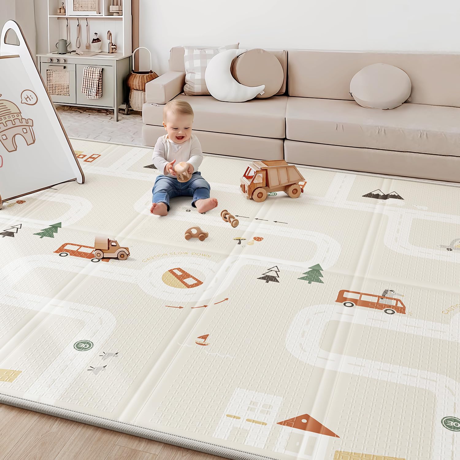 BG-BABYGO baby play mat with reversible design for imaginative play.