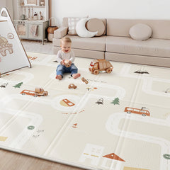 BG-BABYGO track pattern play mat offers imaginative car play on a safe surface.