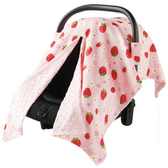 BG-BABYGO car seat cover in pink strawberry close-up shows cozy warmth and privacy.