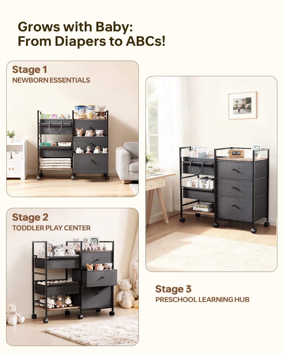 BG-BABYGO dark fabric conceals stains during daily nursery use.
