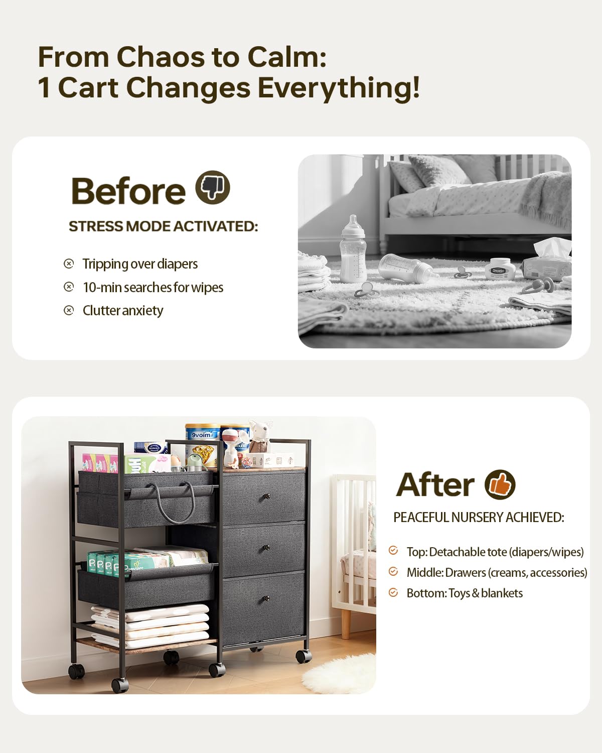 BG-BABYGO wheeled mobility cart glides between rooms with ease.