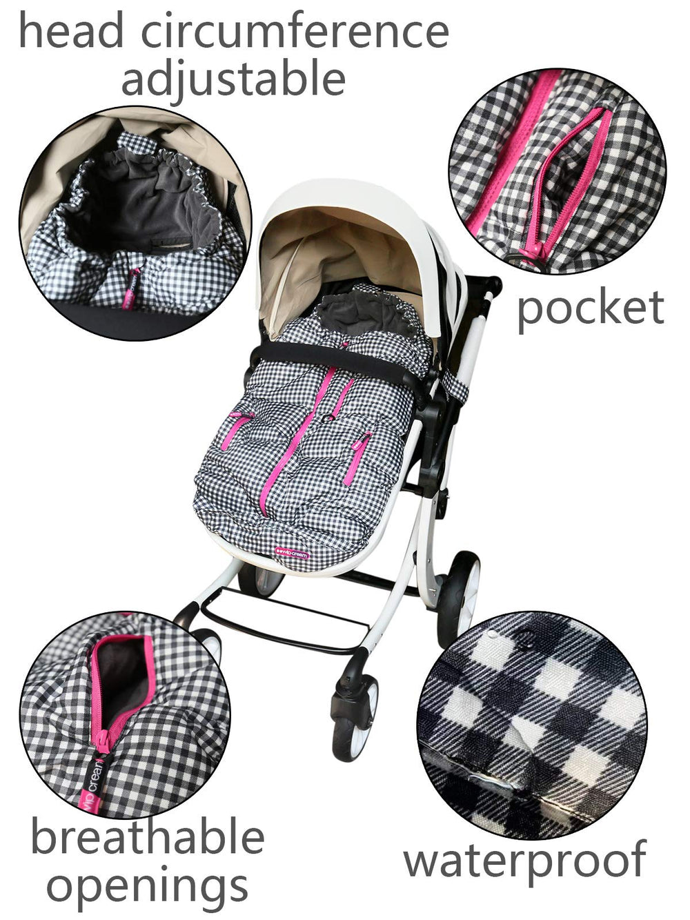 BGX Wipcream waterproof baby stroller sleeping bag side zipper allows quick on and off
