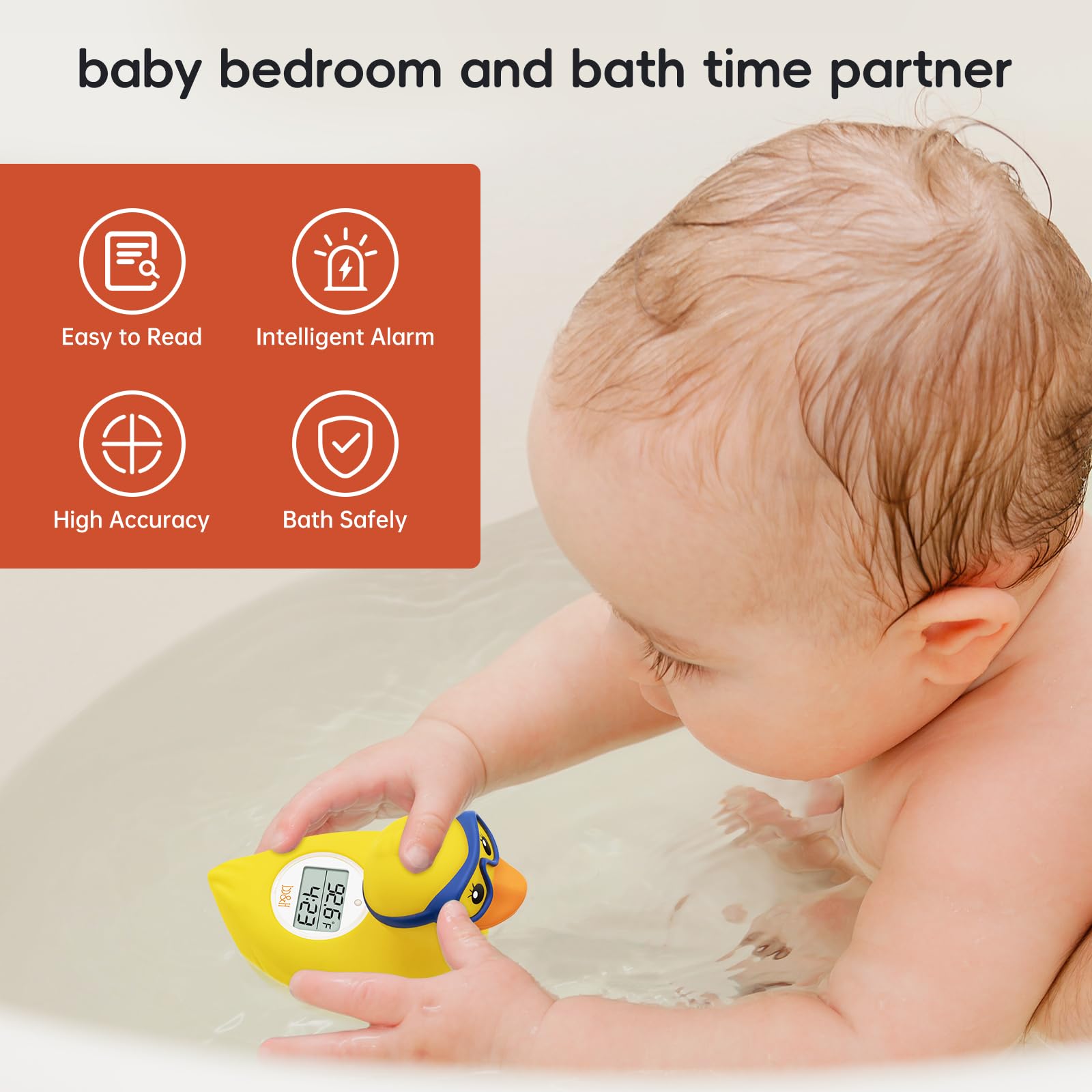 B&H thermometer in time mode displays current time for routine baths.