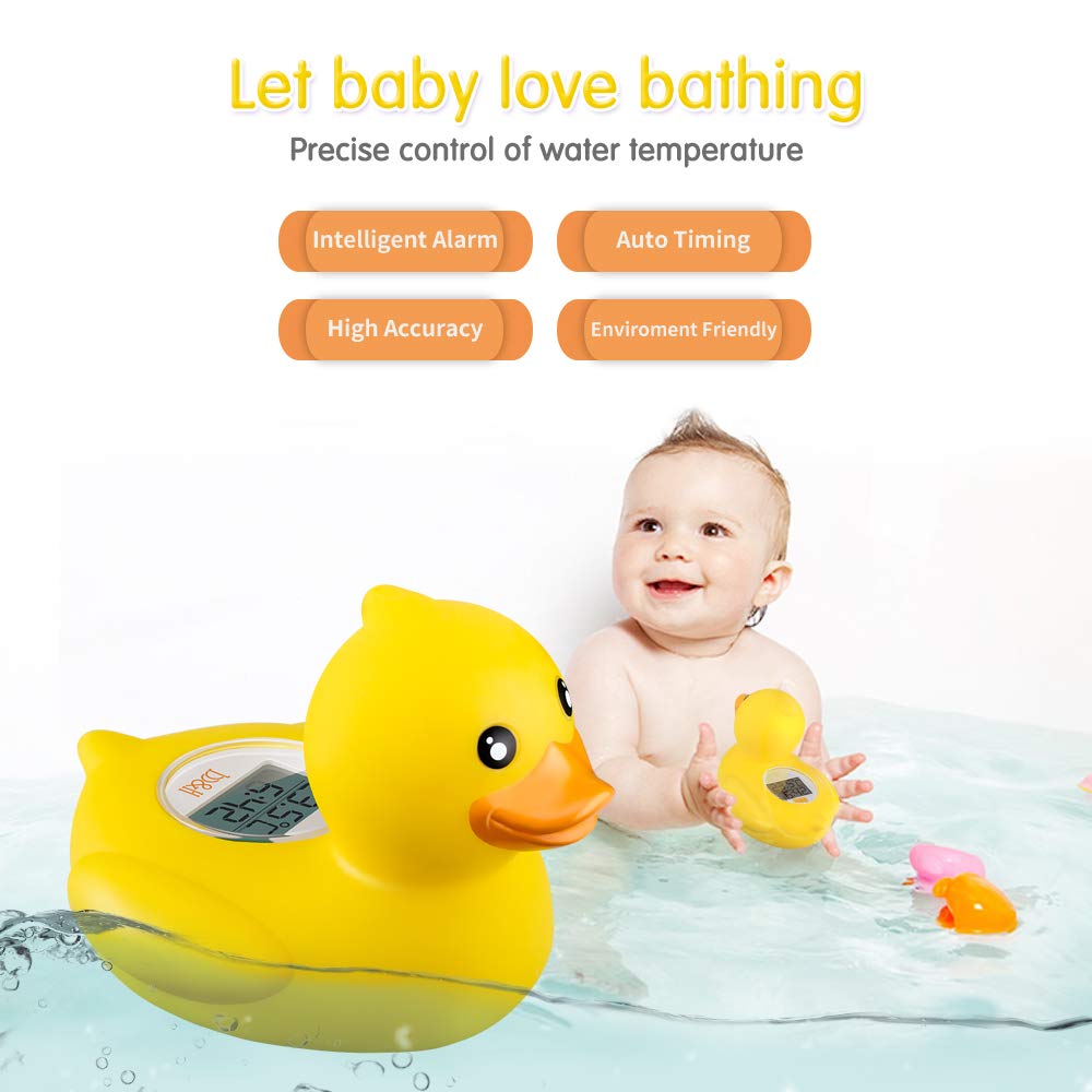 B and H Classic Duck floating bath toy thermometer in water