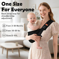 Biabyio baby sling with adjustable strap for a customizable fit.