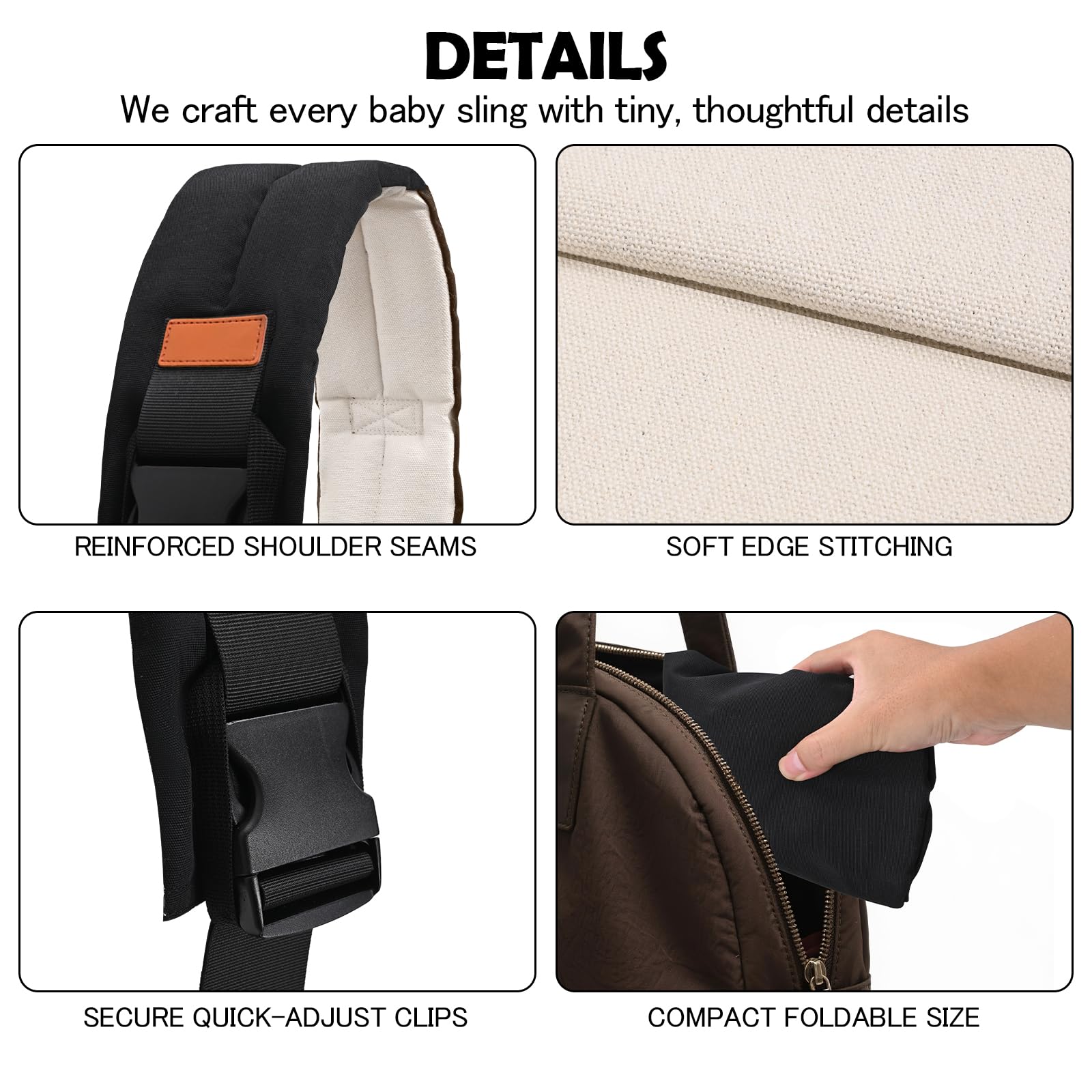 Biabyio baby sling in compact folded form for travel and daily outings.