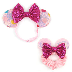 bianbaistar multicolored dot headband with mouse ears, adjustable for comfortable wear.