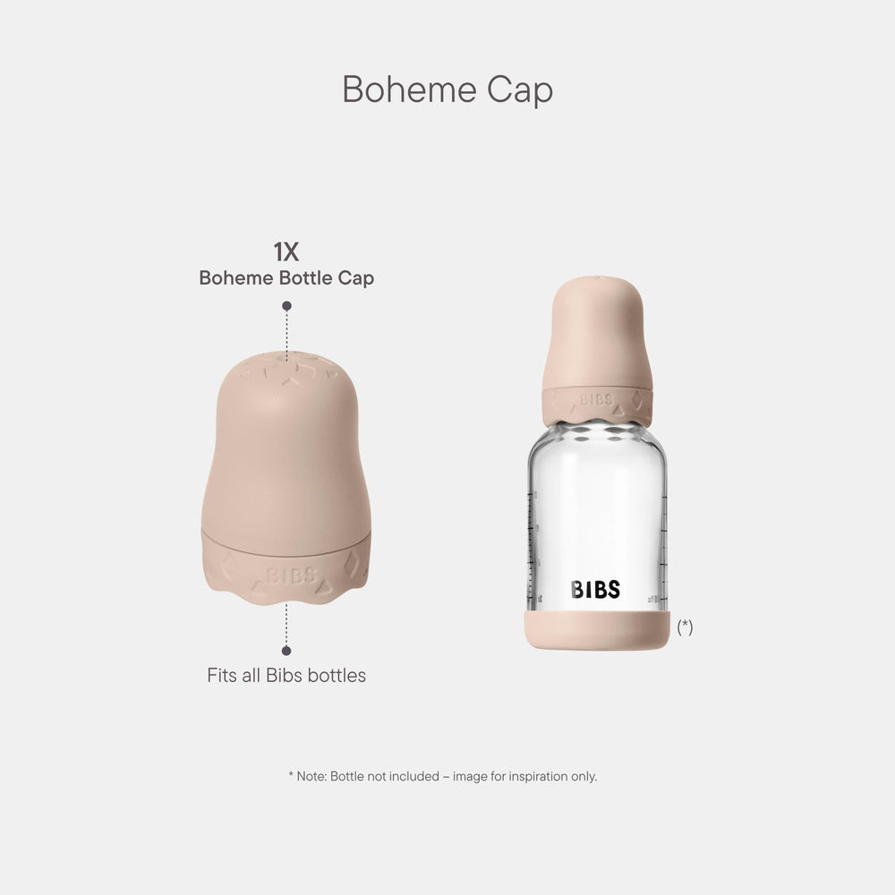 Milk lock, funnel, and bumper shown in the BIBS Boheme Bottle Kit