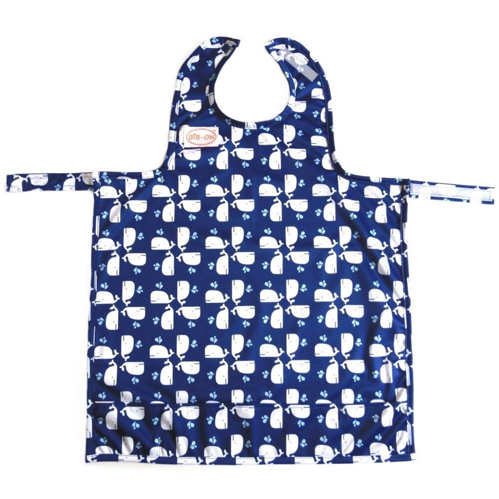 Bib-On full-coverage bib-apron with neck and lap protection for meals