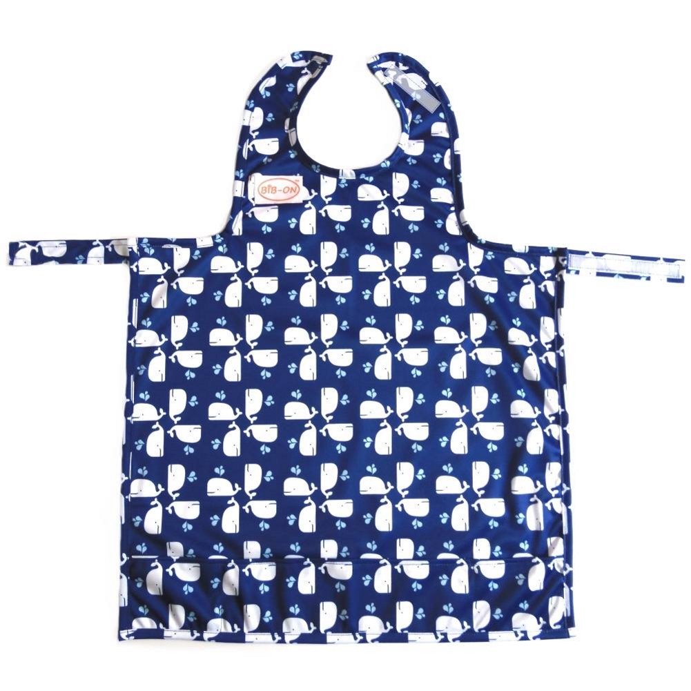 Bib-On full-coverage bib-apron with neck and lap protection for meals