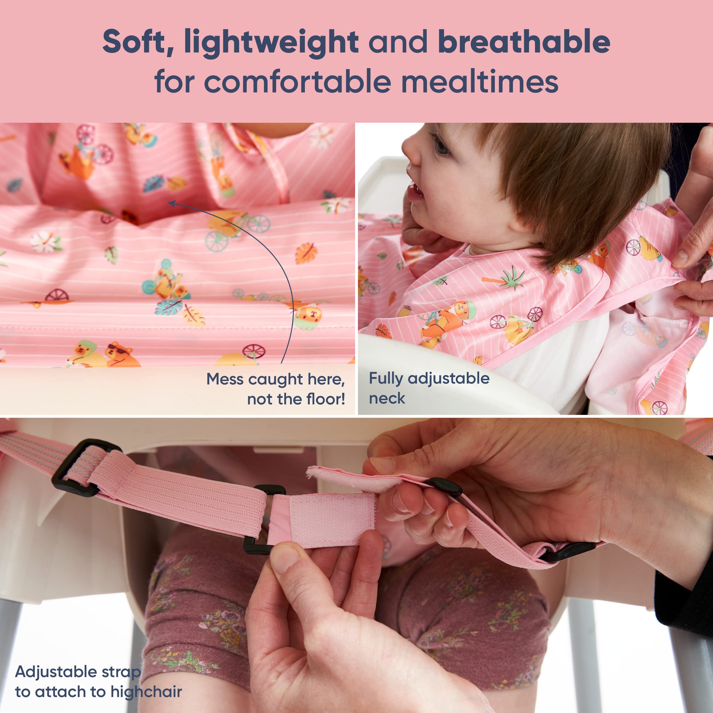 BIBaDO adjustable neck strap keeps the bib secure during feeding.
