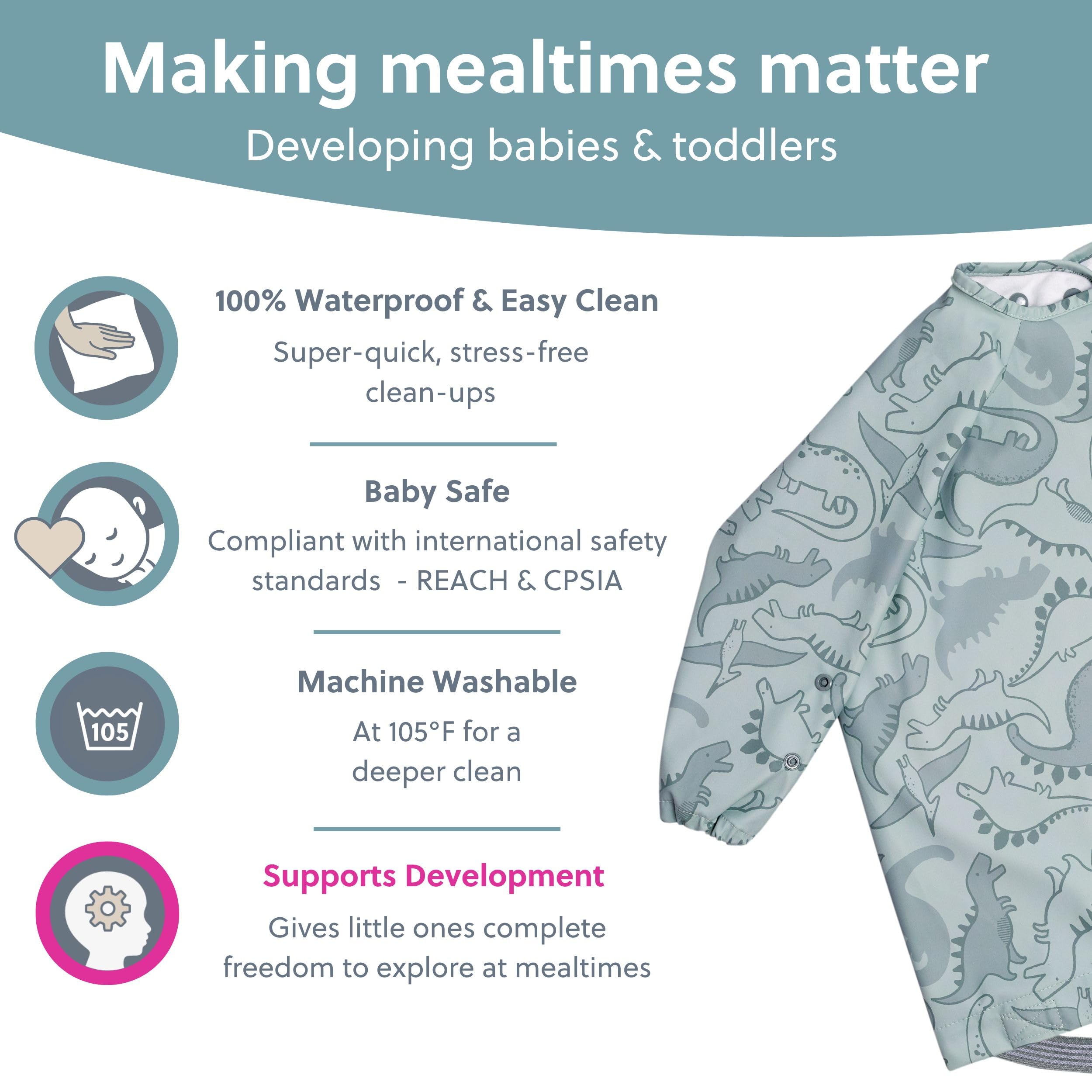 Bibado Coverall Bib close-up wipe-clean demonstrates 100% waterproof layer protecting clothing.