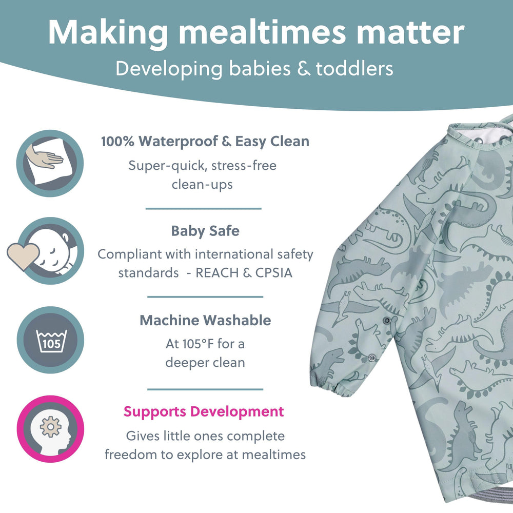 Bibado Coverall Bib close-up wipe-clean demonstrates 100% waterproof layer protecting clothing.