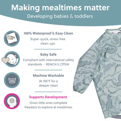 Bibado Coverall Bib close-up wipe-clean demonstrates 100% waterproof layer protecting clothing.