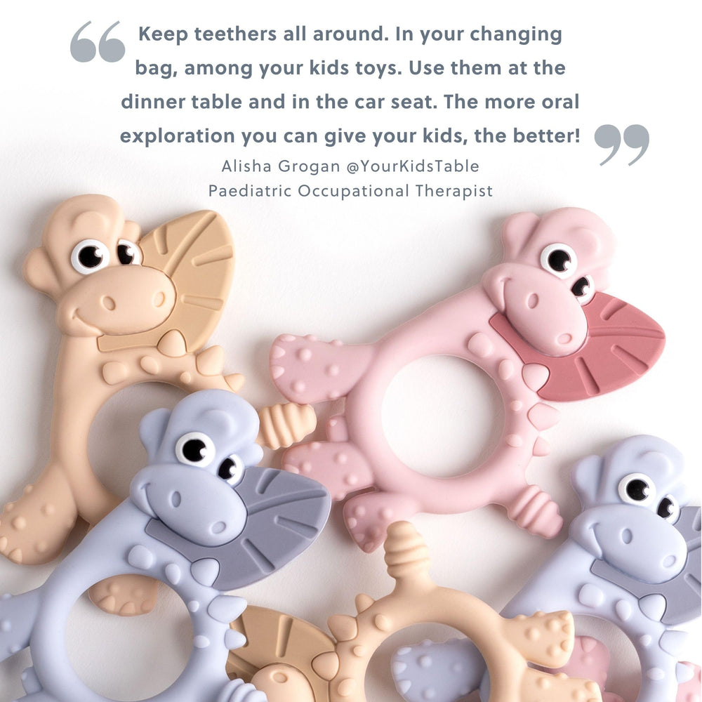 Bibado Dotty teether displays a British brand focused on practical feeding solutions.