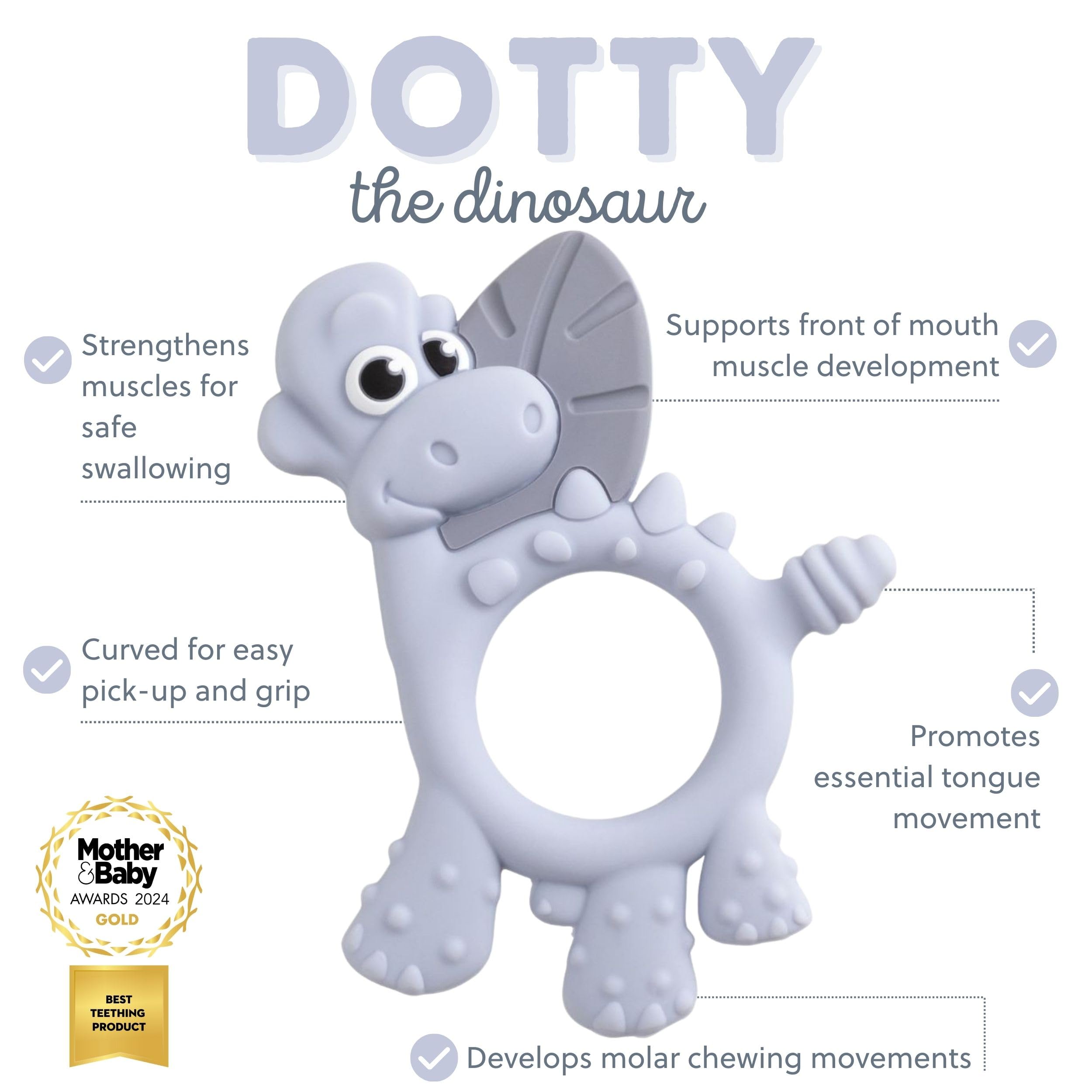 Bibado Dotty teether designed for one- or two-handed grasp during playtime.