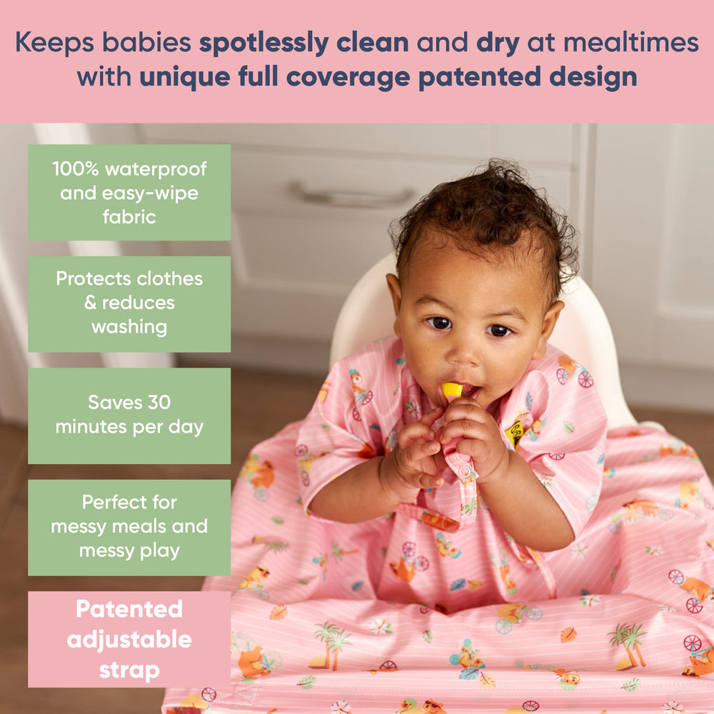BIBaDO long sleeve bib easily wiped clean after meals.