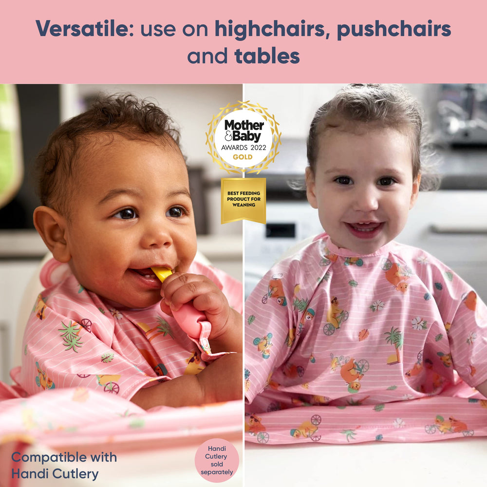 BIBaDO under-tray strap helps keep the bib in place on wide or narrow chairs.