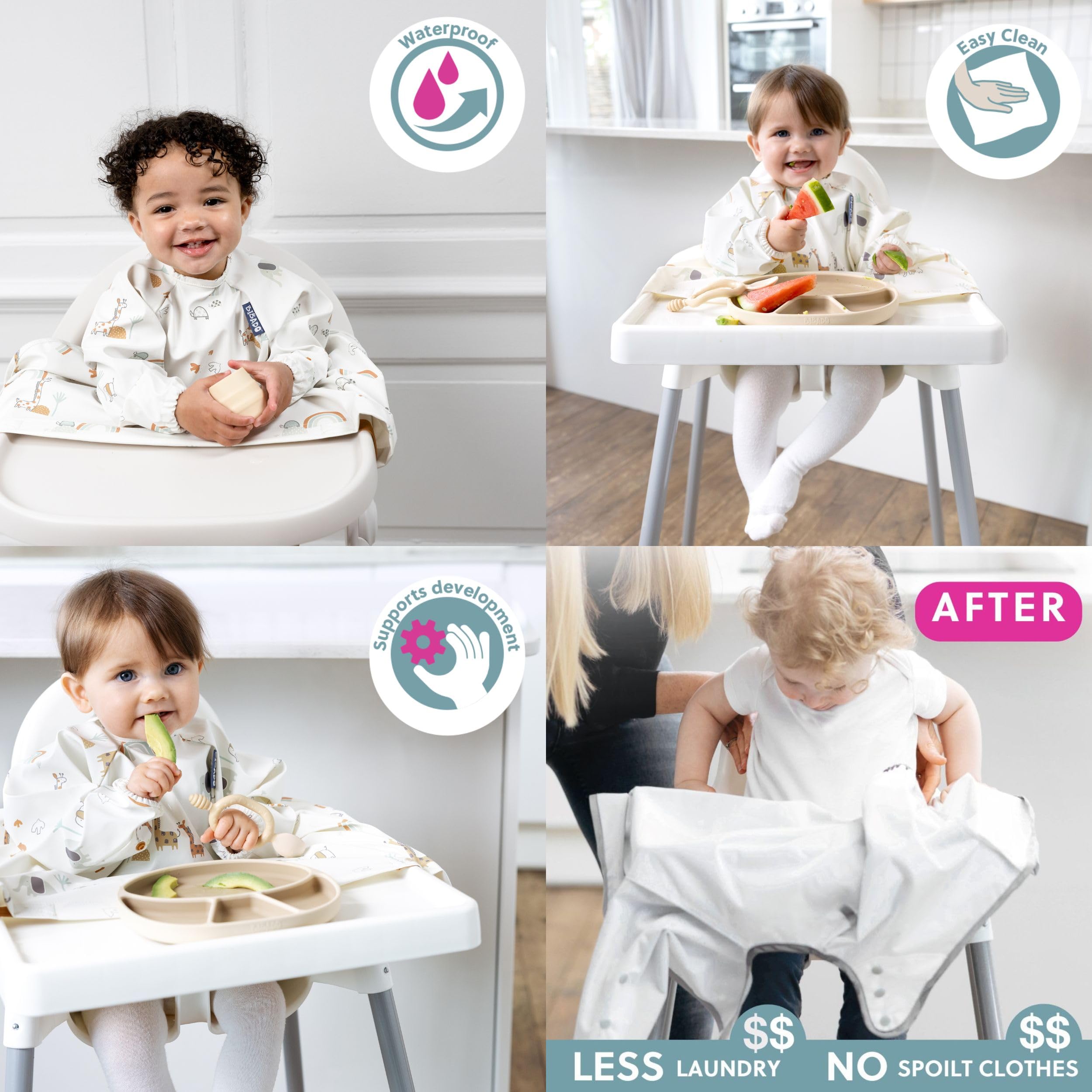 Bibado washable bib is machine washable at 40°C.