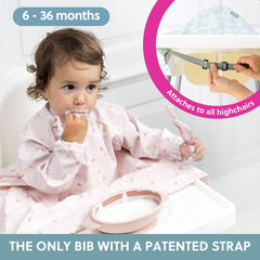 Bibado weaning bib in soft material ready for machine washing at 40°C.