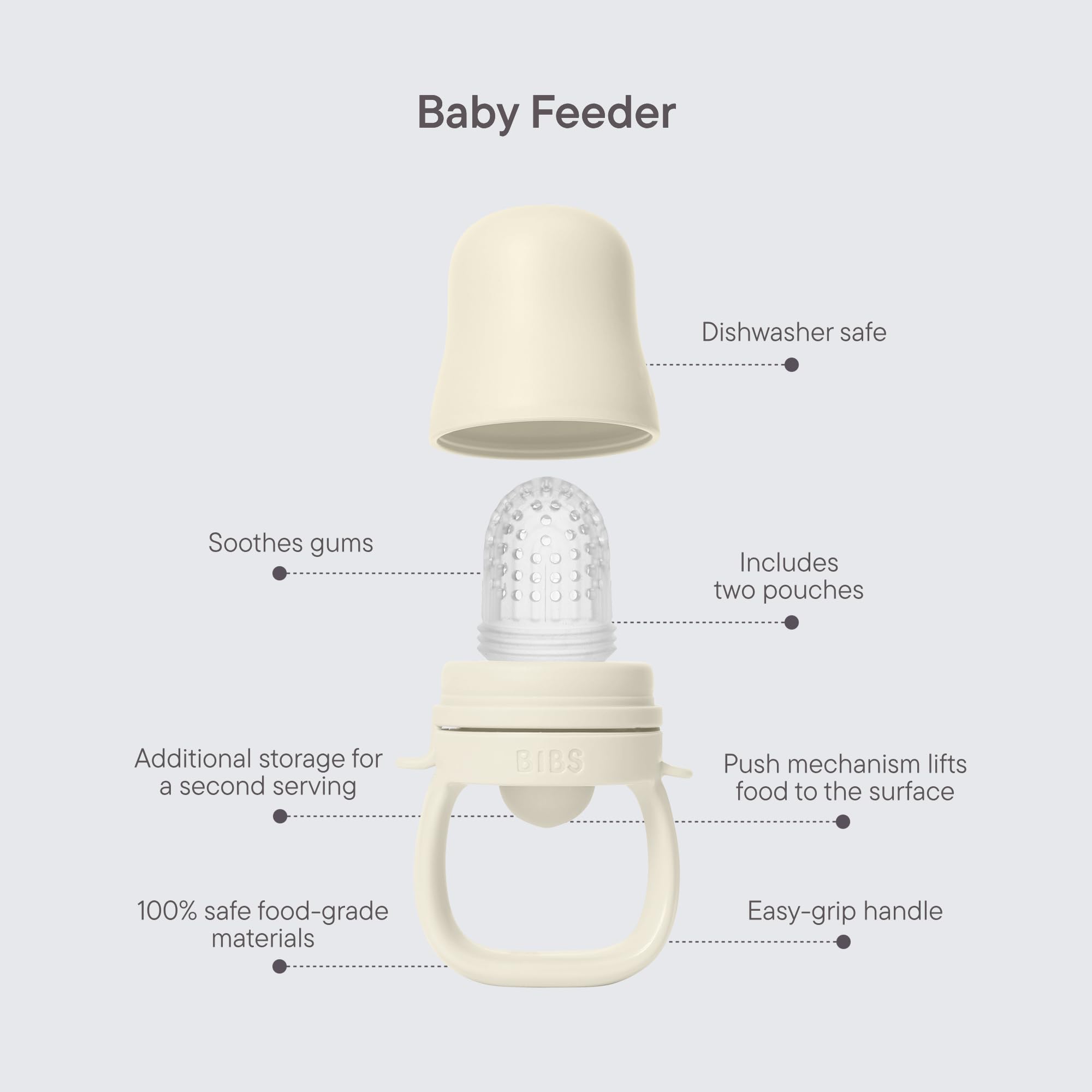 BIBS feeder with freezer-tray compatibility for easy prep.