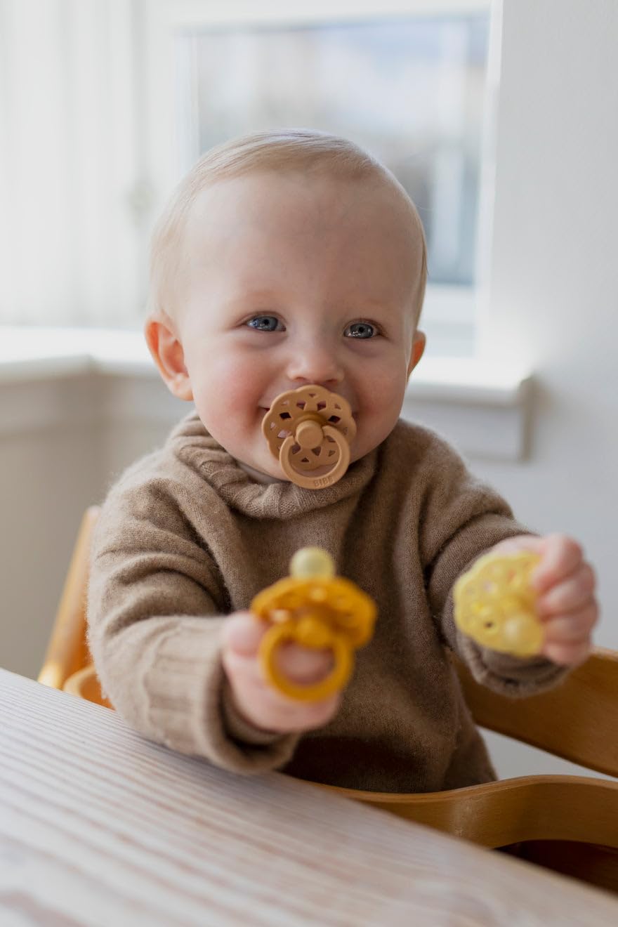 BIBS Boheme pacifiers in Sand and Honey Bee colors for everyday moments.