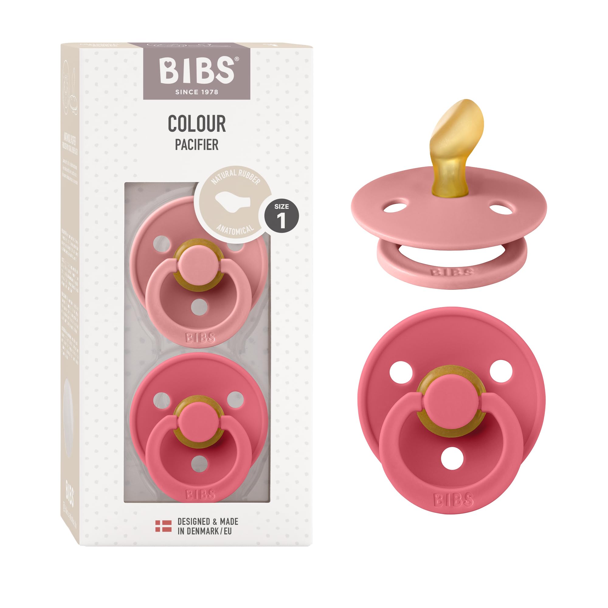 BIBS pacifier dusty pink and coral two-pack for versatile soothing
