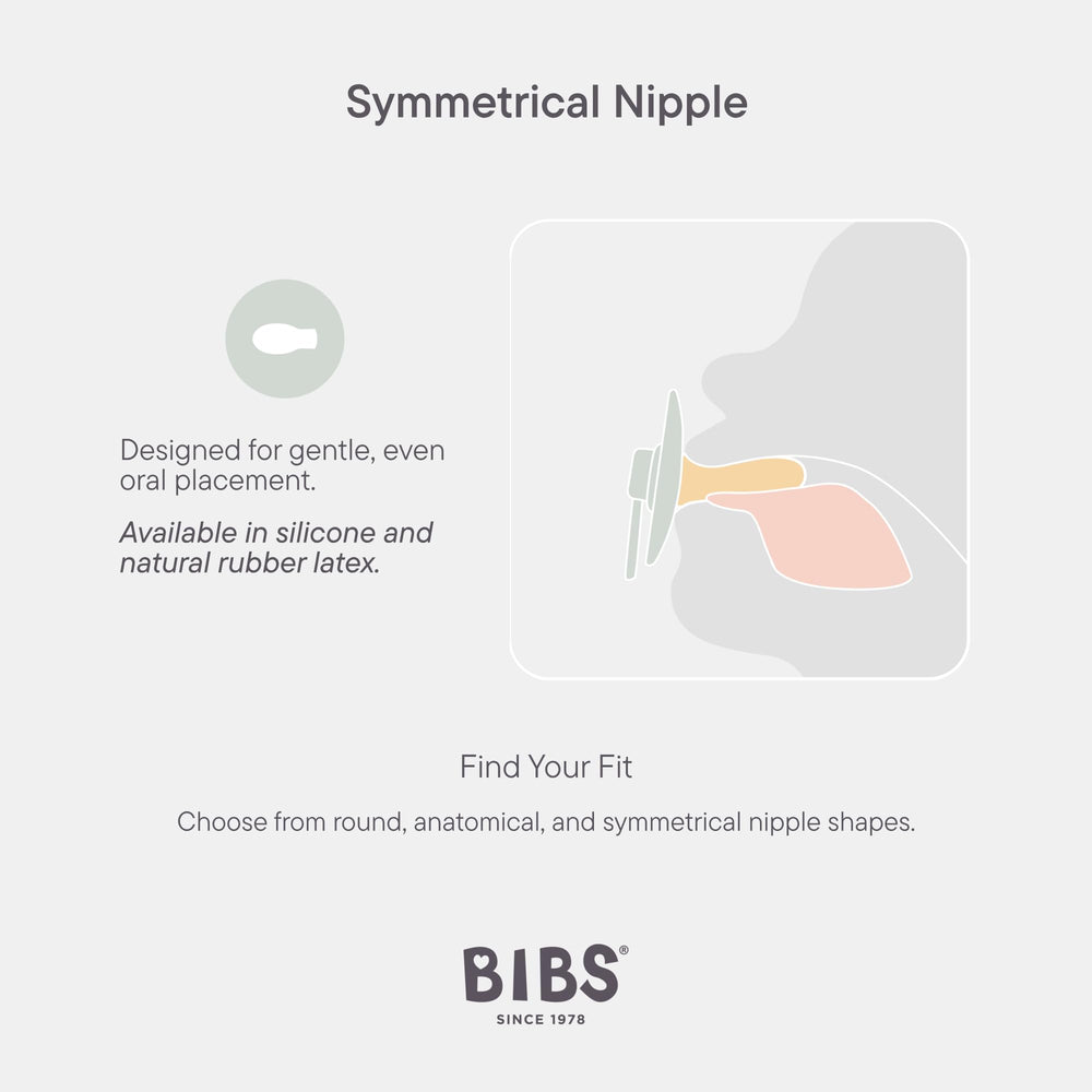 BIBS natural rubber material offers gentle, non-toxic safety for infants.