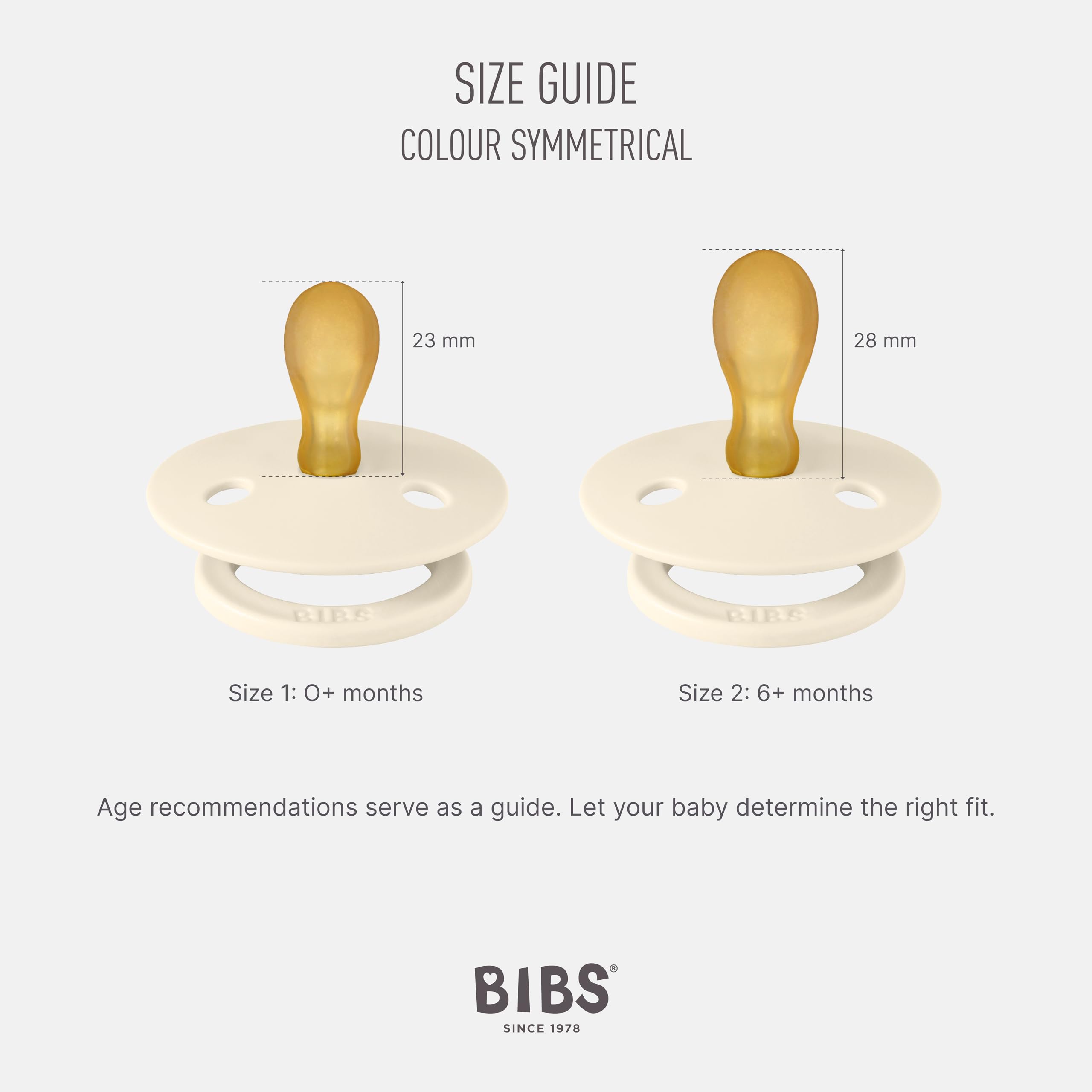 BIBS pacifiers symmetrical-nipple design supports natural sucking reflex in babies.