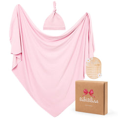 BIBIBLISSBABY stretchy swaddle blanket in blush for newborn comfort