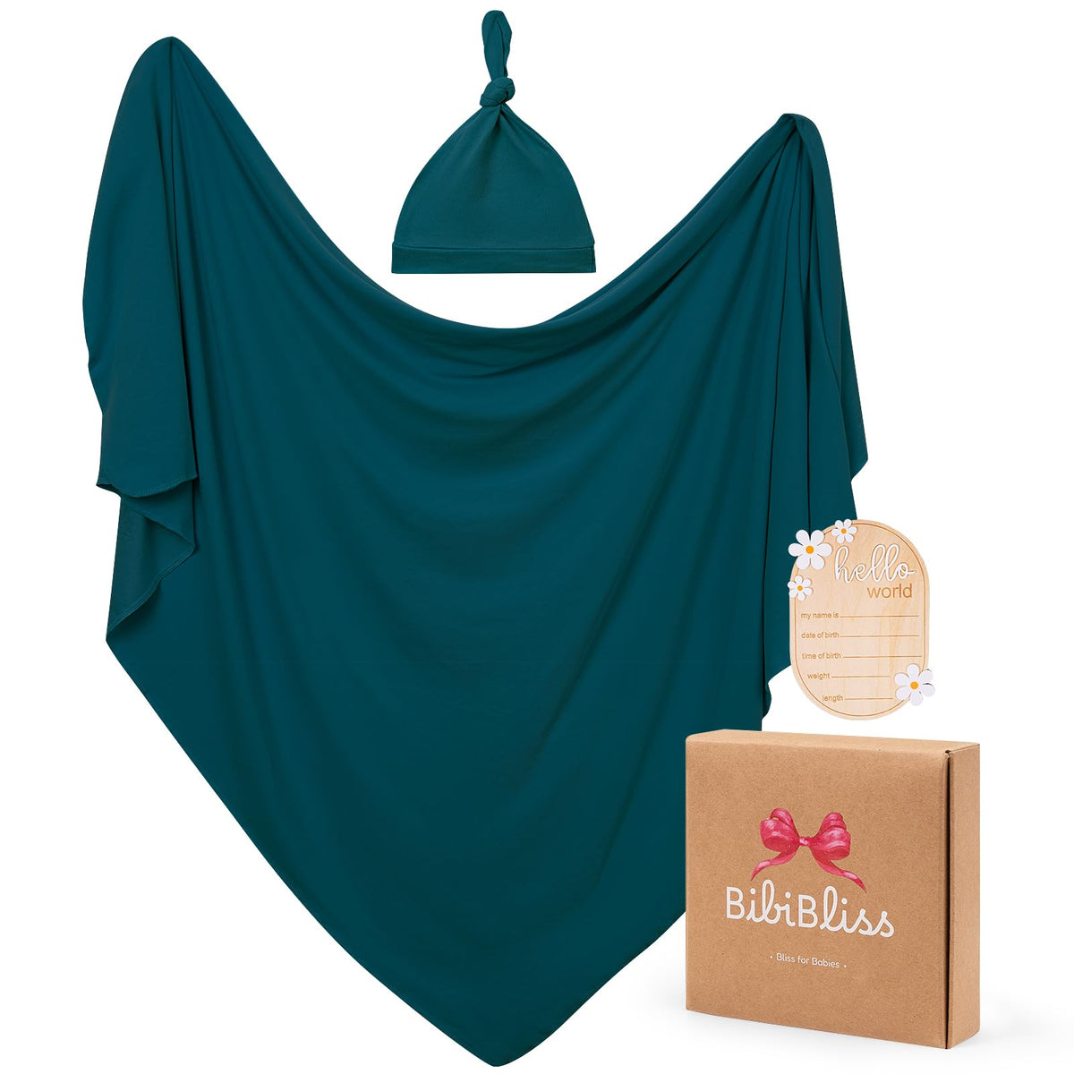 BIBIBLISSBABY stretchy emerald swaddle blanket laid flat for easy wrapping