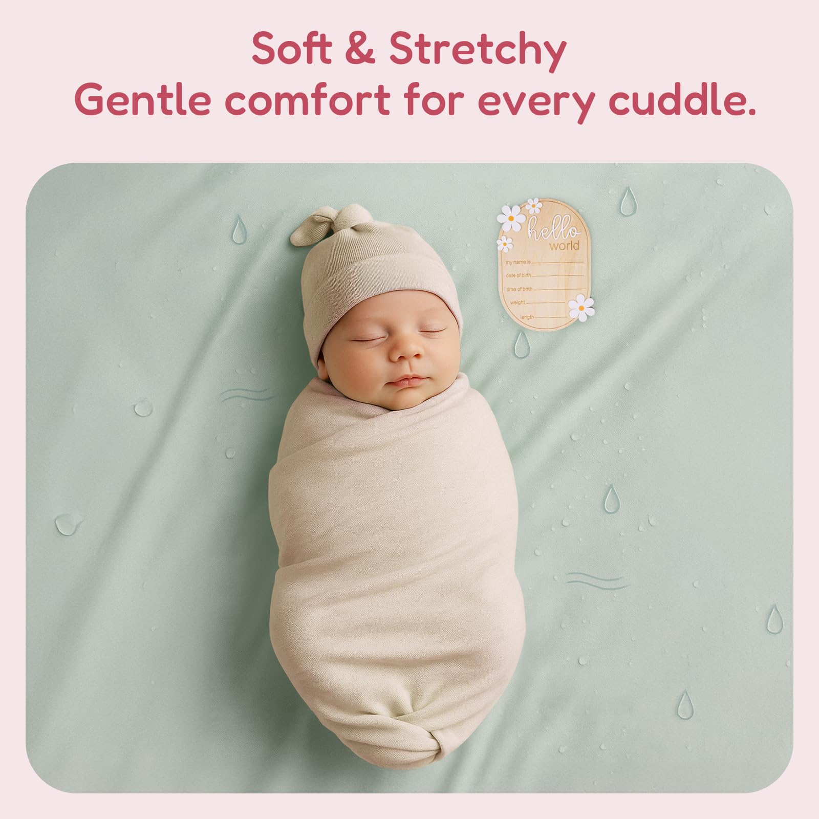 BIBIBLISSBABY swaddle 47x47 size enables versatile wrapping and photos.