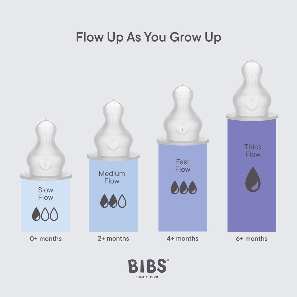 BIBS anti-colic valve in ivory bottle reduces air intake for comfort.