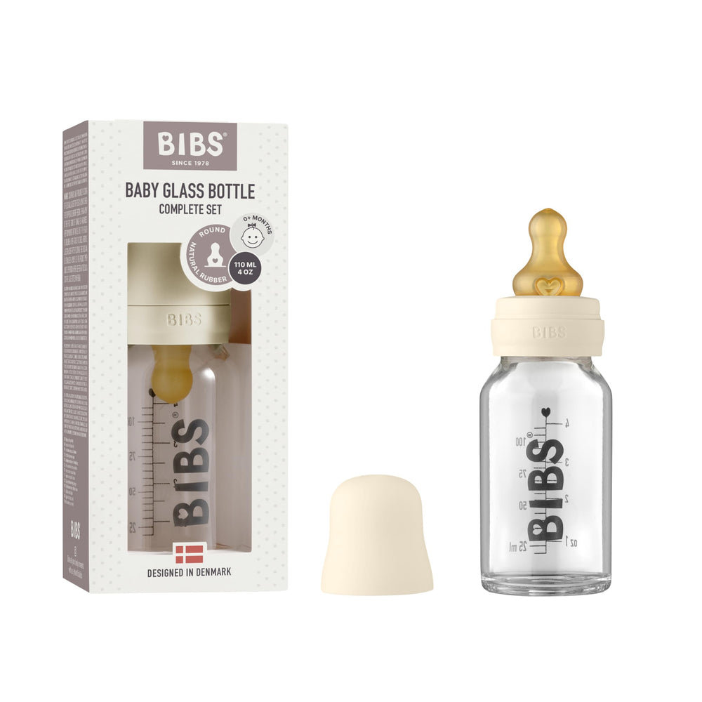 BIBS 110 ml ivory glass baby bottle for daily feeding.