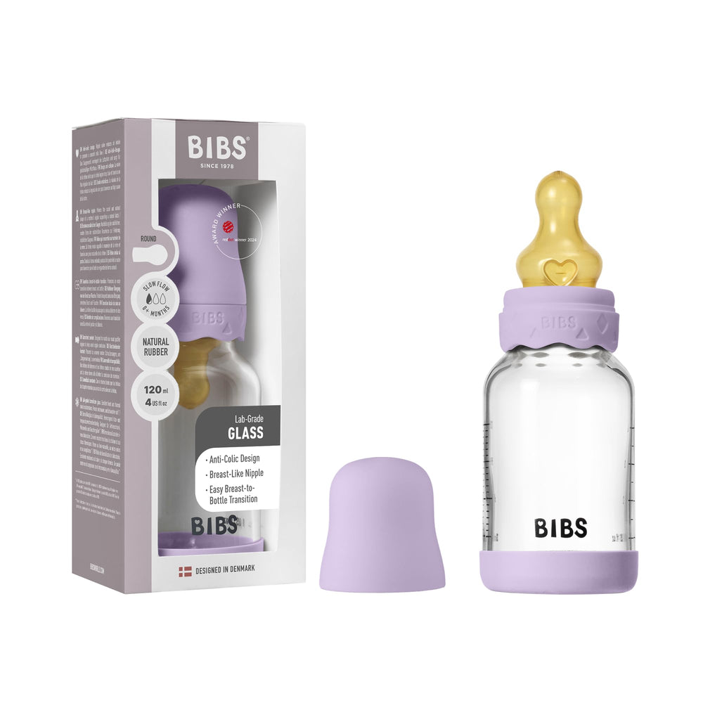 BIBS Boheme glass bottle front view for convenient on-the-go feeding.